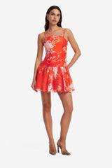 Lorena Ruffled Mini Dress - Saffron Peony Print Dress Mini