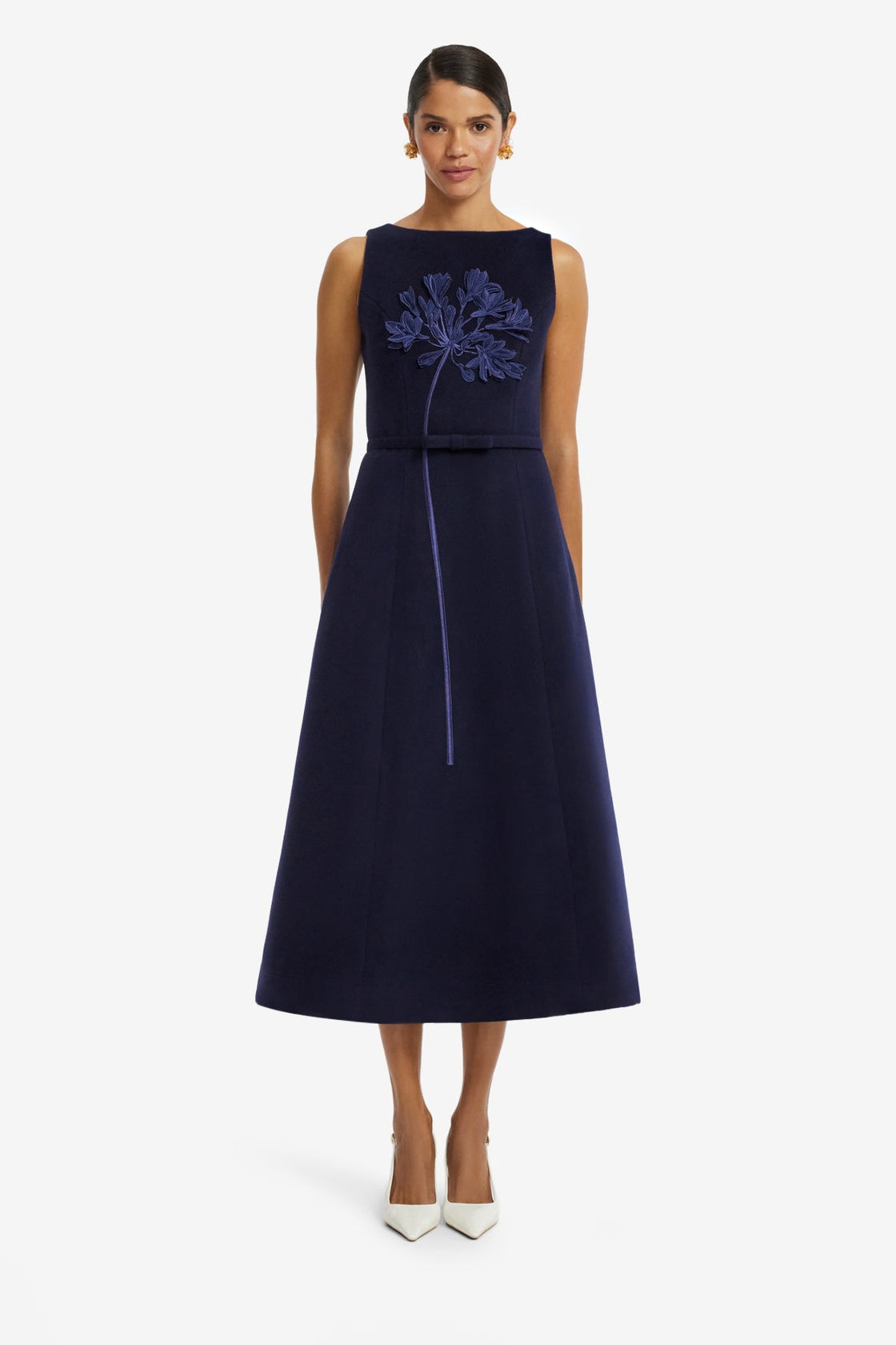 Cleo Applique Wool Sleeveless Midi Dress - Midnight Dress Midi