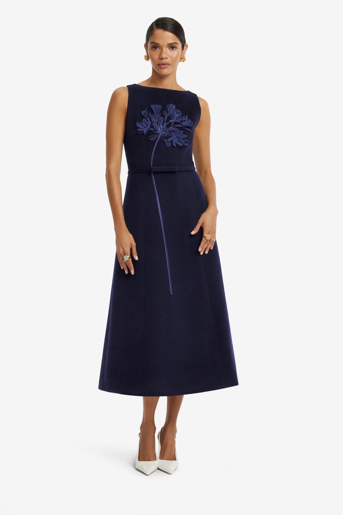 Cleo Appliqué Wool Sleeveless Midi Dress - Midnight – LEO LIN