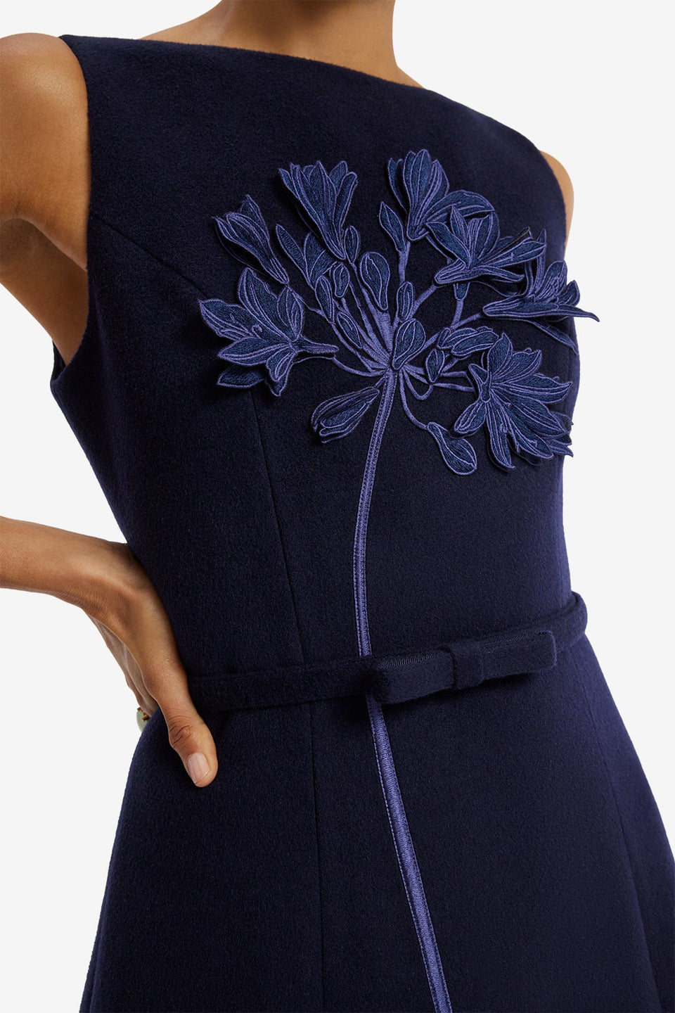Cleo Applique Wool Sleeveless Midi Dress - Midnight Dress Midi