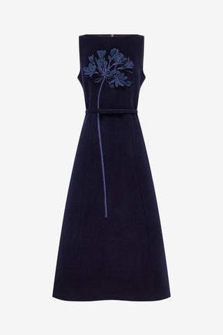 Cleo Applique Wool Sleeveless Midi Dress - Midnight Dress Midi
