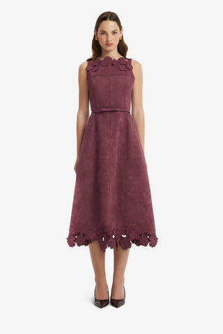 Cleo Applique Vegan Suede Midi Dress - Mahogany Dress Midi