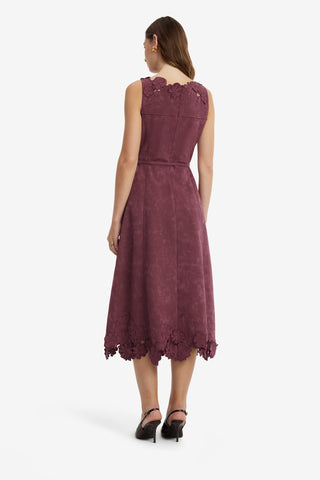 Cleo Applique Vegan Suede Midi Dress - Mahogany Dress Midi