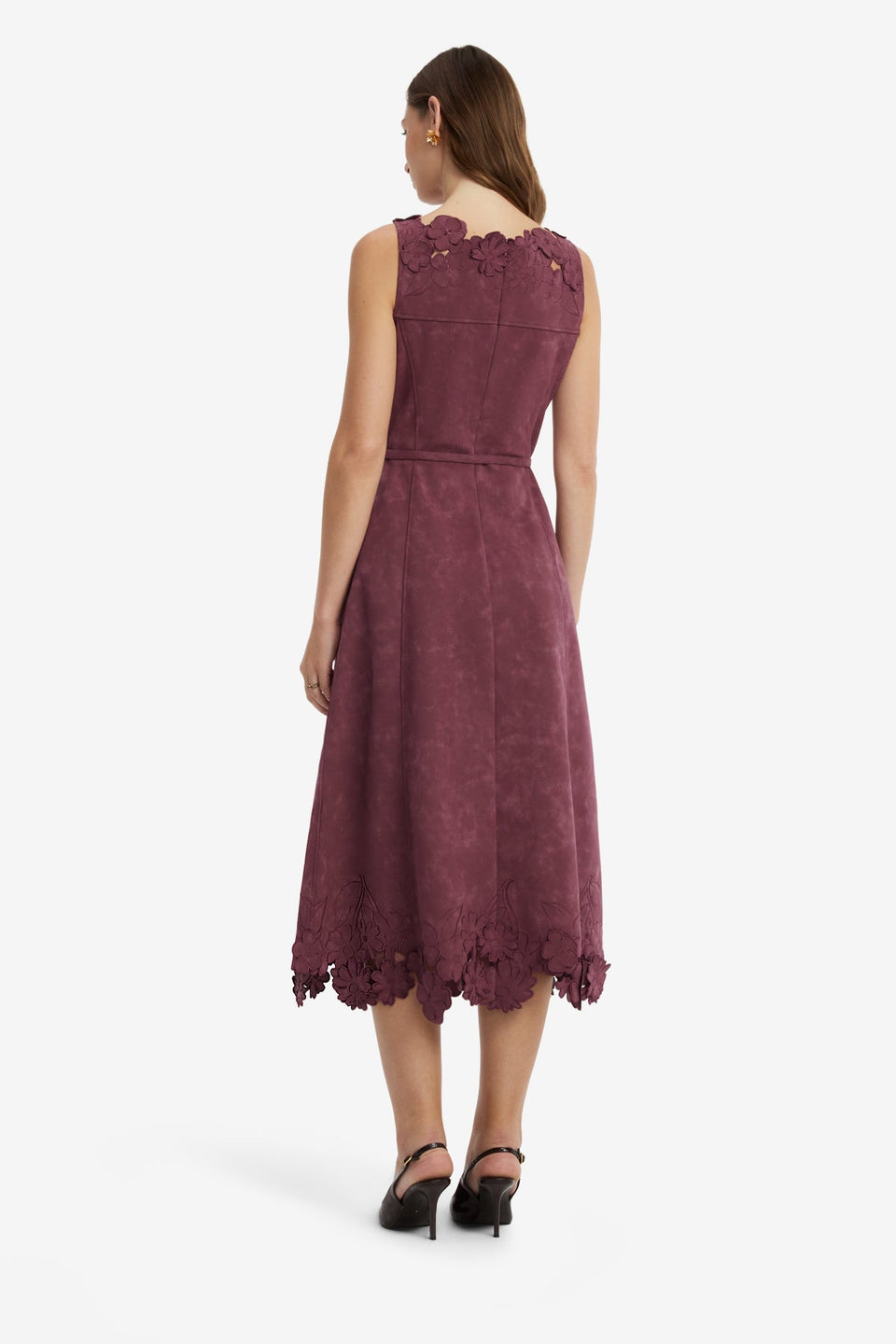 Cleo Applique Vegan Suede Midi Dress - Mahogany Dress Midi