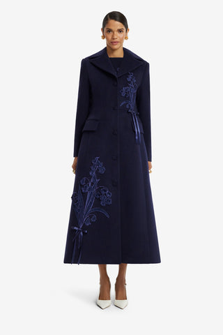 Elara Applique Wool Coat - Midnight Coats