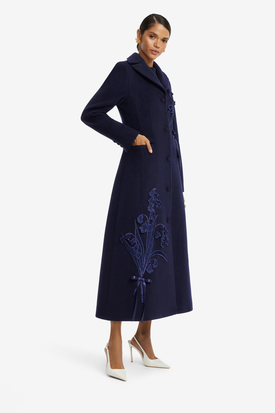 Elara Applique Wool Coat - Midnight Coats