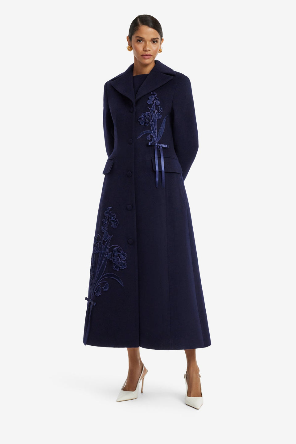 Elara Applique Wool Coat - Midnight Coats