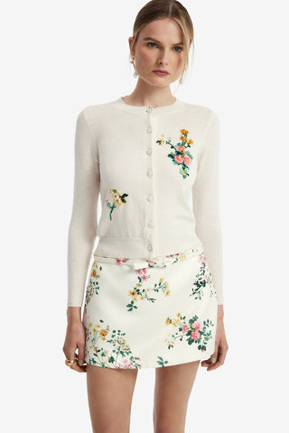 Claire Embellished Knit Cardigan - Posy Print in Snow Tops