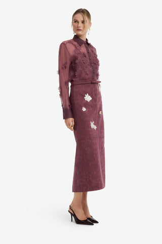 Saskia Embellished Vegan Suede Maxi Skirt - Mahogany Skirts