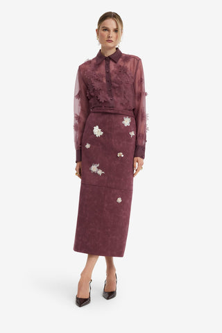 Saskia Embellished Vegan Suede Maxi Skirt - Mahogany Skirts