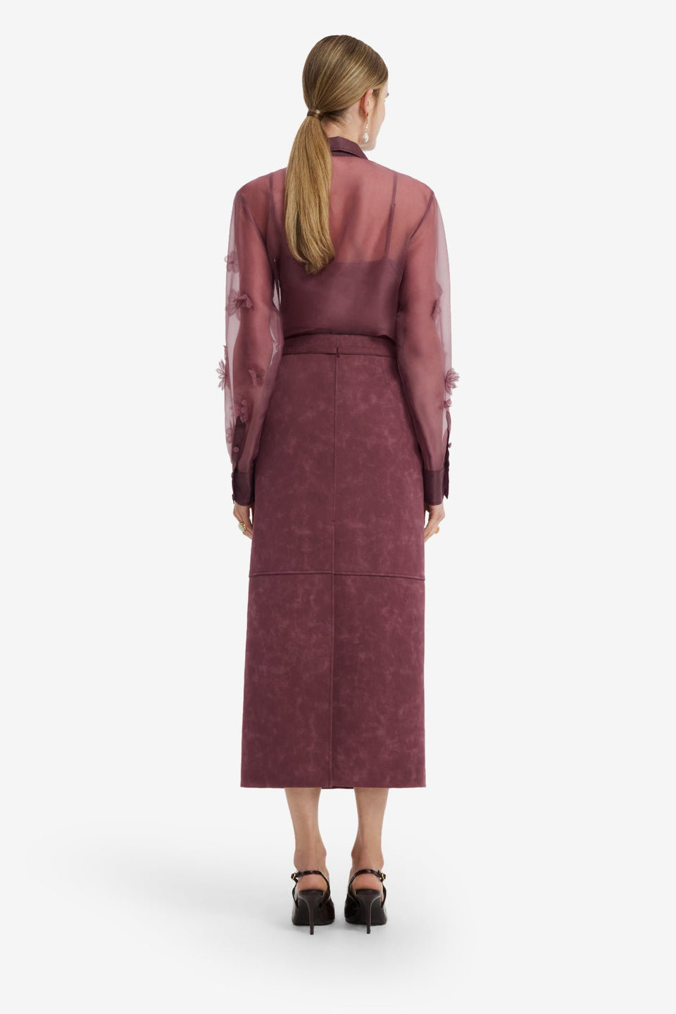 Saskia Embellished Vegan Suede Maxi Skirt - Mahogany Skirts