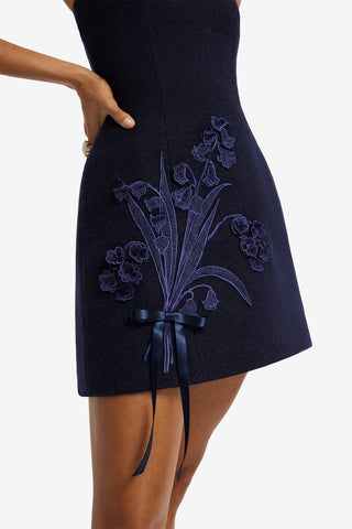 Roselle Applique Tweed Bustier Mini Dress - Midnight Dress Mini