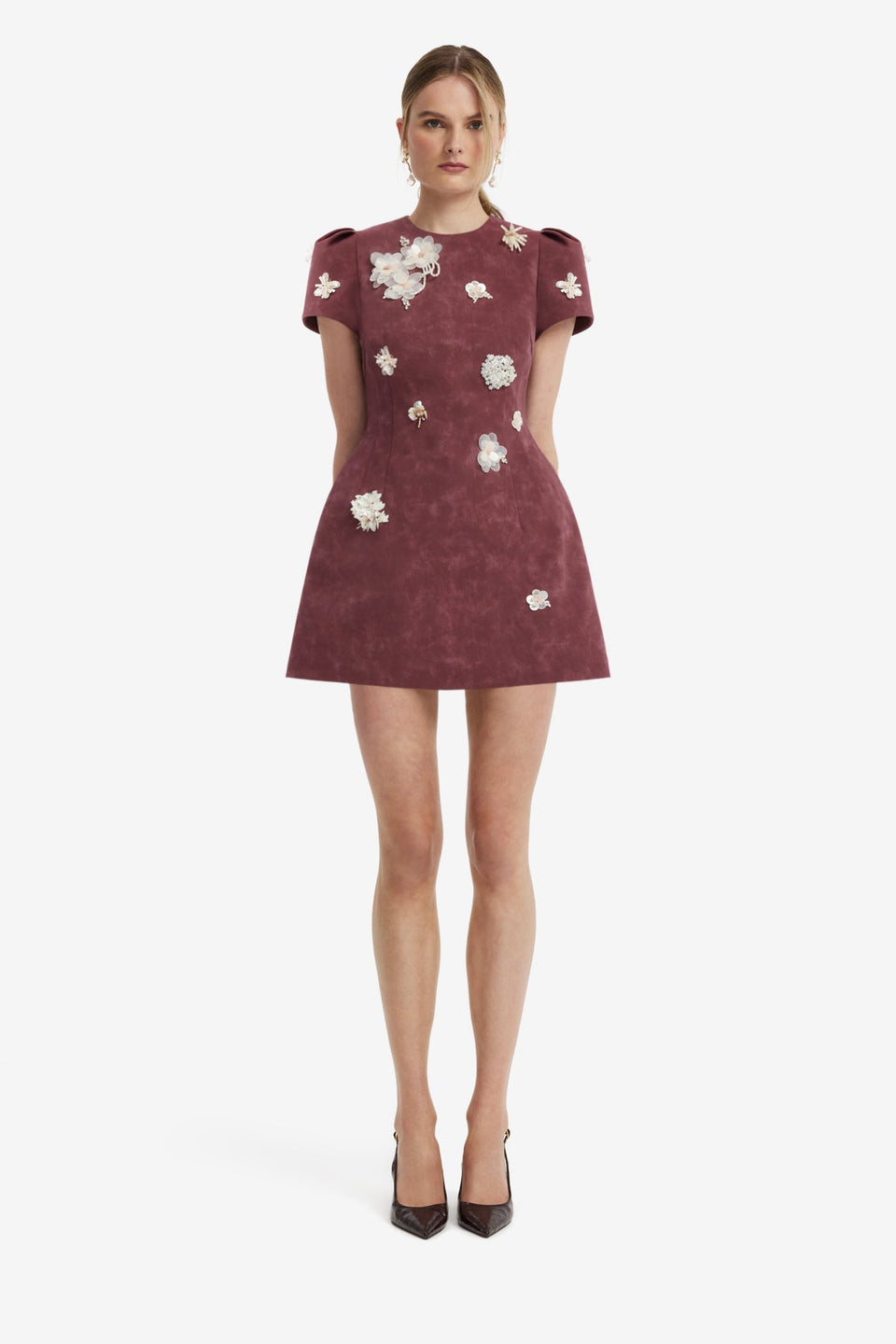 Carina Embellished Vegan Suede Mini Dress - Mahogany Dress Mini