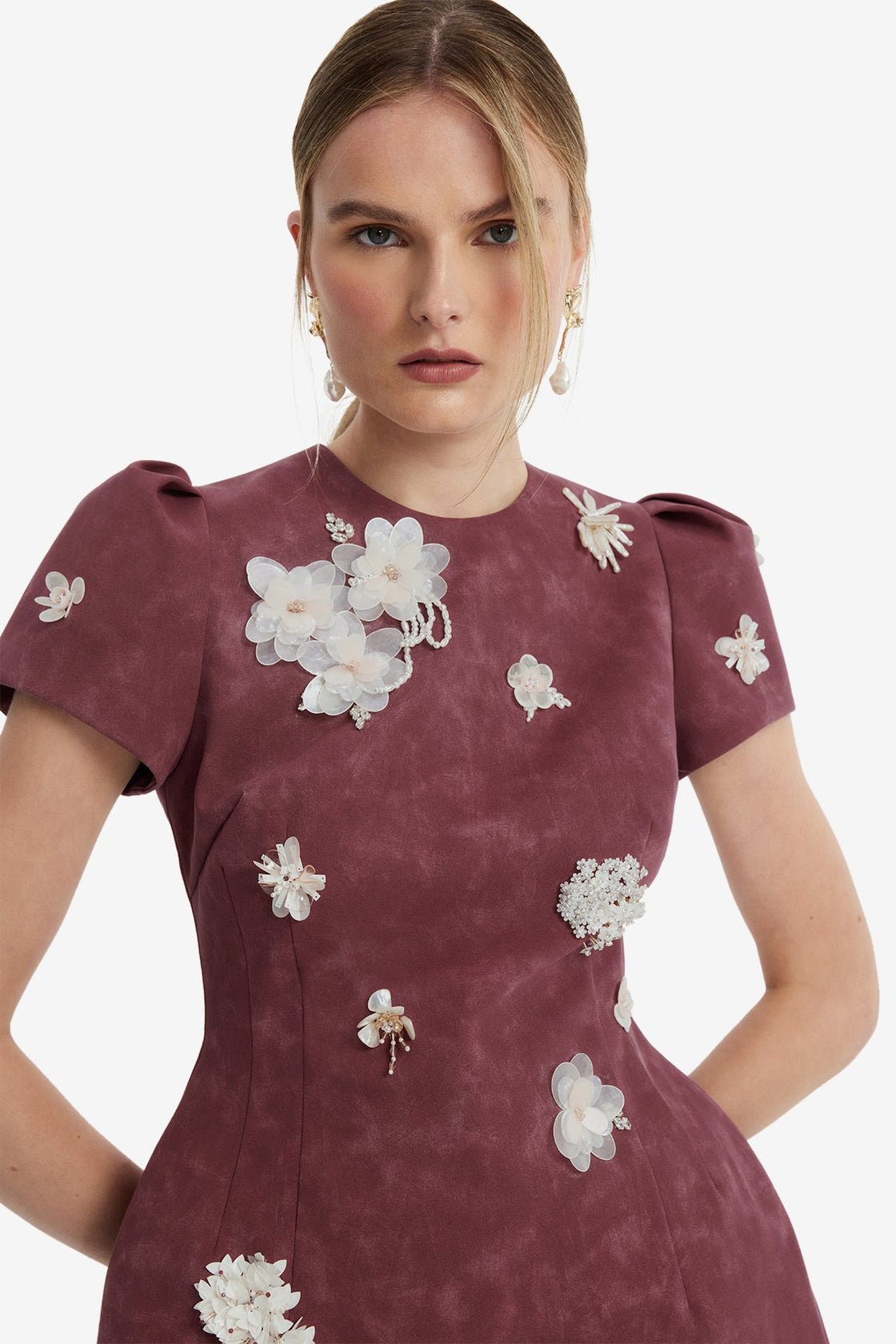 Carina Embellished Vegan Suede Mini Dress - Mahogany Dress Mini