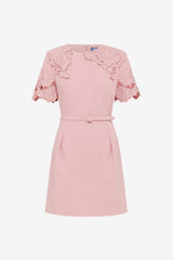 Aurelie Applique Short Sleeve Mini Dress - Rose Dress Mini