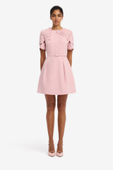Aurelie Applique Short Sleeve Mini Dress - Rose Dress Mini