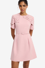 Aurelie Applique Short Sleeve Mini Dress - Rose Dress Mini