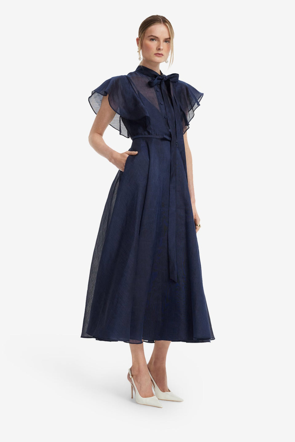 Elsie Flutter Sleeve Midi Dress - Midnight Dress Midi