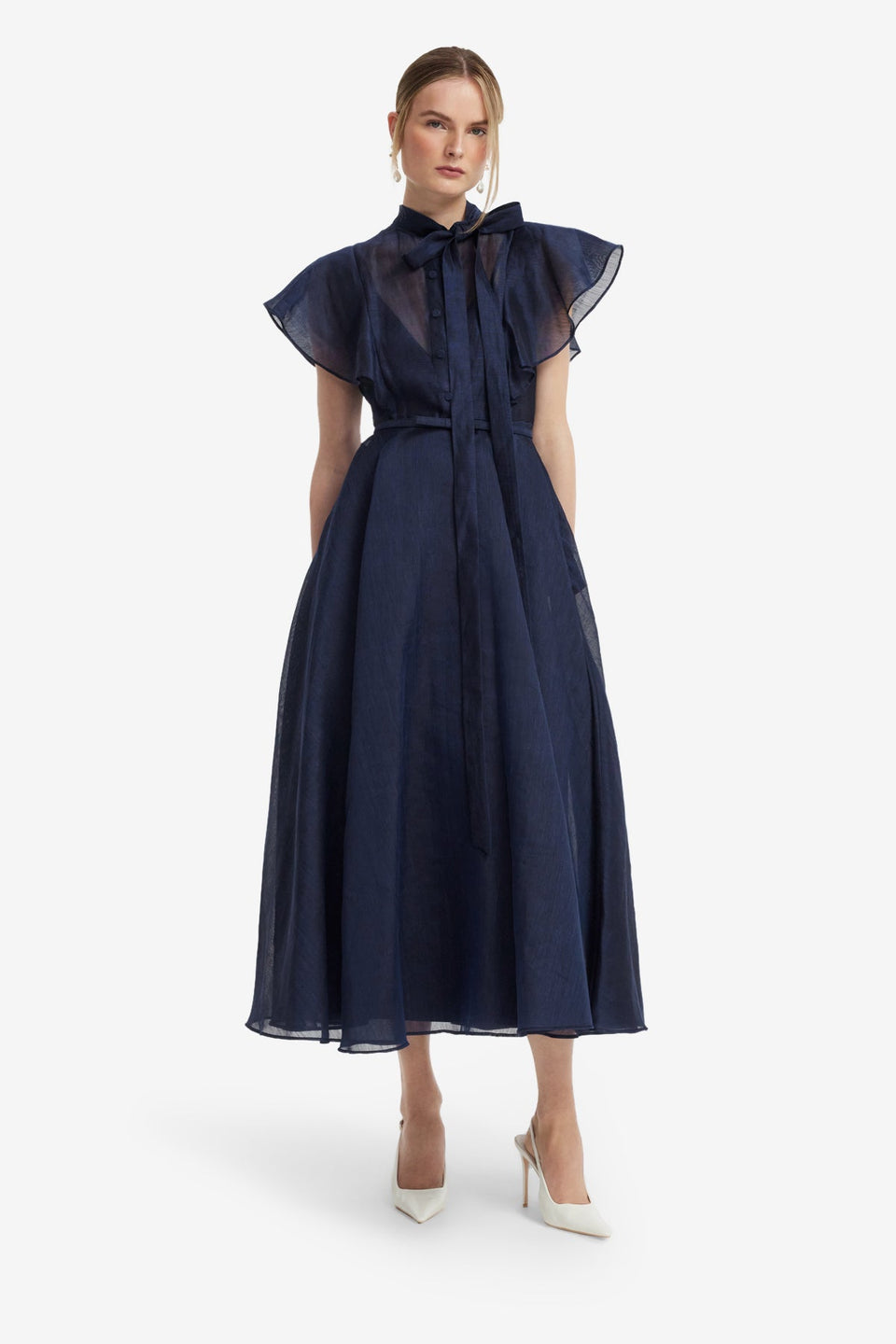 Elsie Flutter Sleeve Midi Dress - Midnight Dress Midi