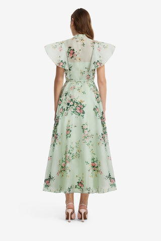 Elsie Flutter Sleeve Midi Dress - Posy Print in Mint Dress Midi