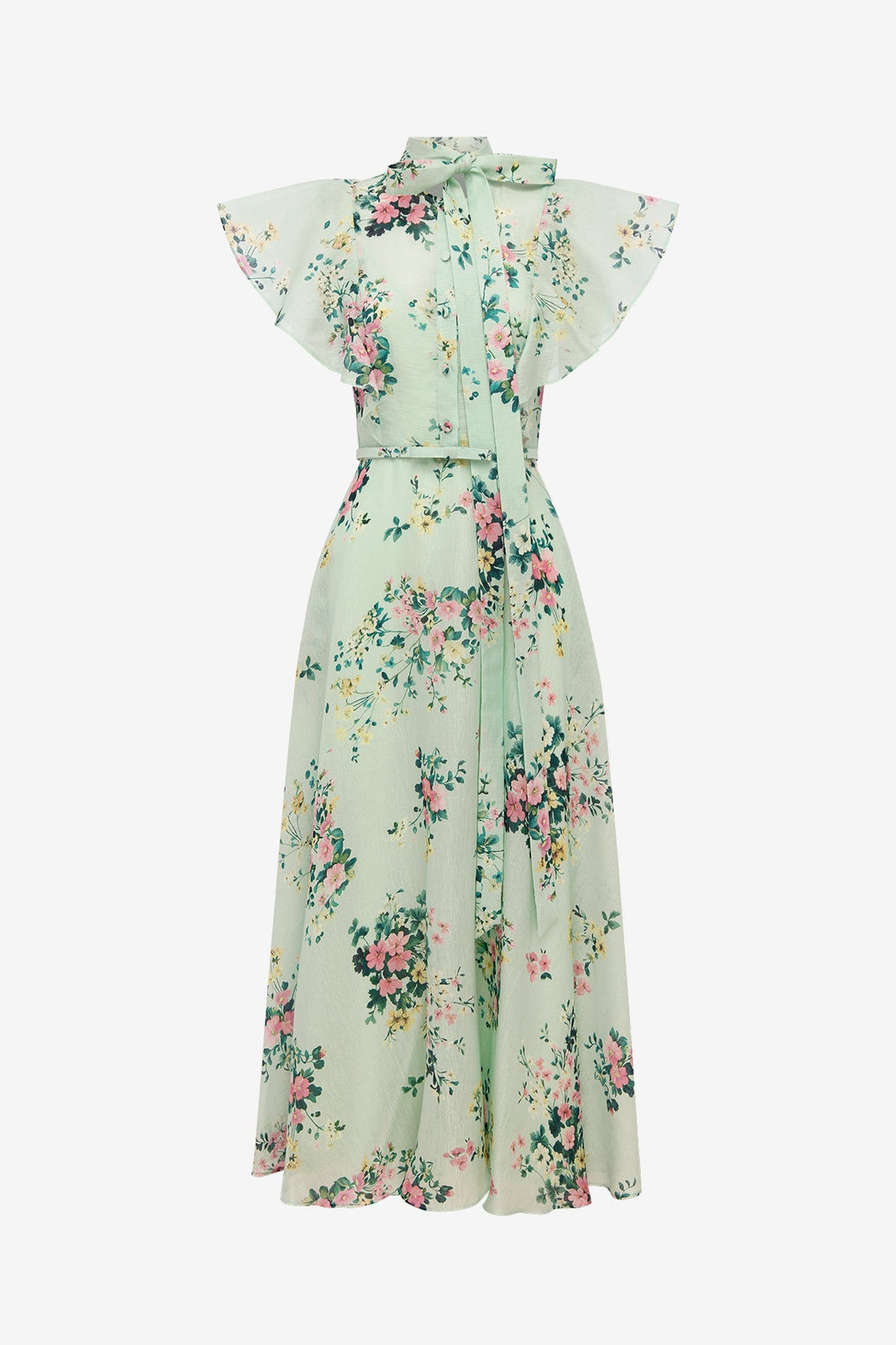 Elsie Flutter Sleeve Midi Dress - Posy Print in Mint Dress Midi