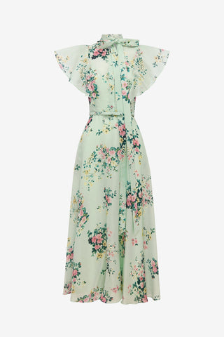 Elsie Flutter Sleeve Midi Dress - Posy Print in Mint Dress Midi