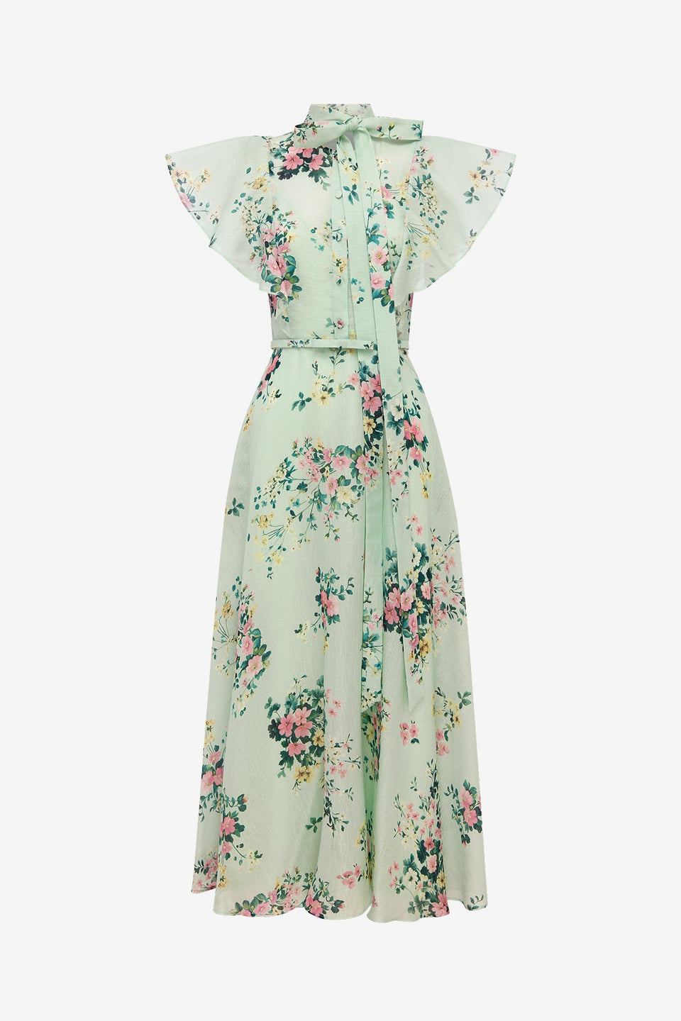 Elsie Flutter Sleeve Midi Dress - Posy Print in Mint Dress Midi