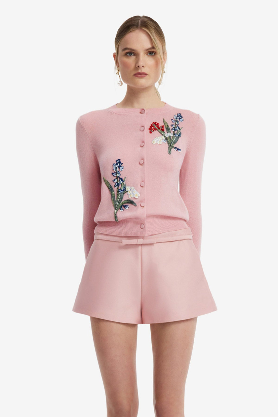 Claire Embellished Knit Cardigan - Rose Tops