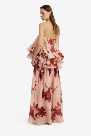 Gia Bustier Ruffled Top - Reverie Print in Nectar Tops