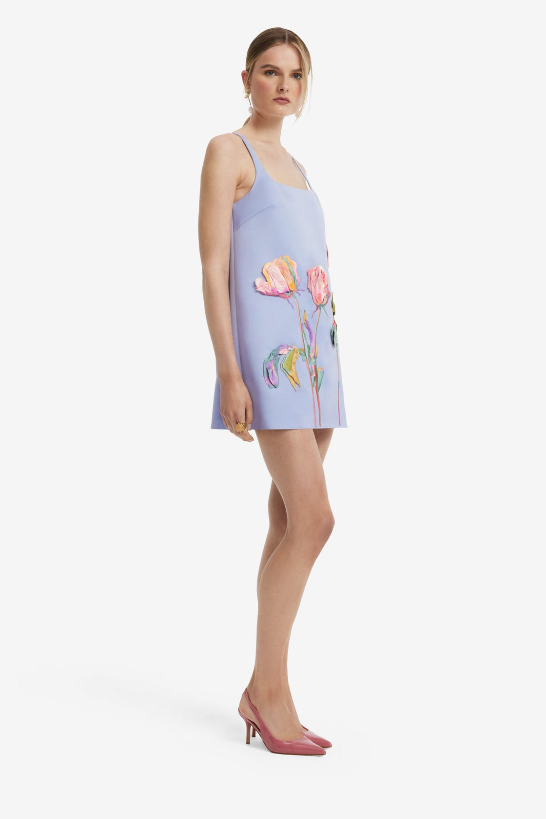 Mila Embroidered Mini Dress - Rose in Periwinkle Dress Mini
