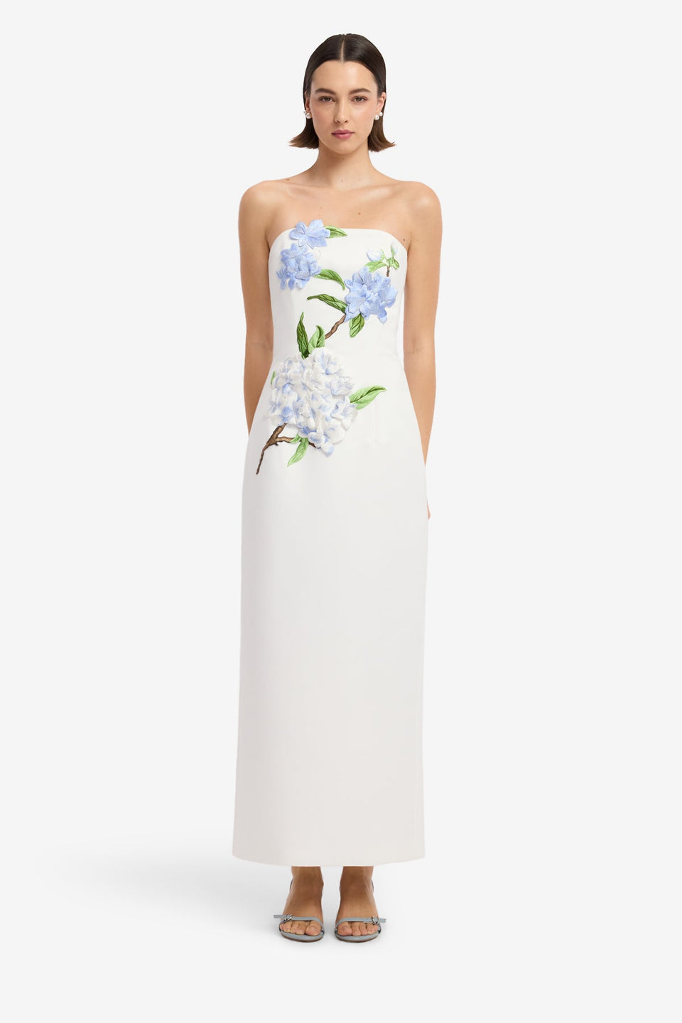Rayna Applique Floral Maxi Dress - Hydrangea Print in Snow Dress Maxi
