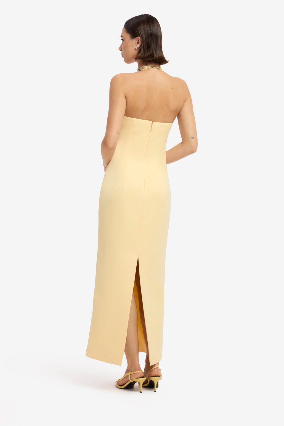 Ava Halterneck Applique Floral Bustier Maxi Dress - Rose Print in Butter Dress Maxi