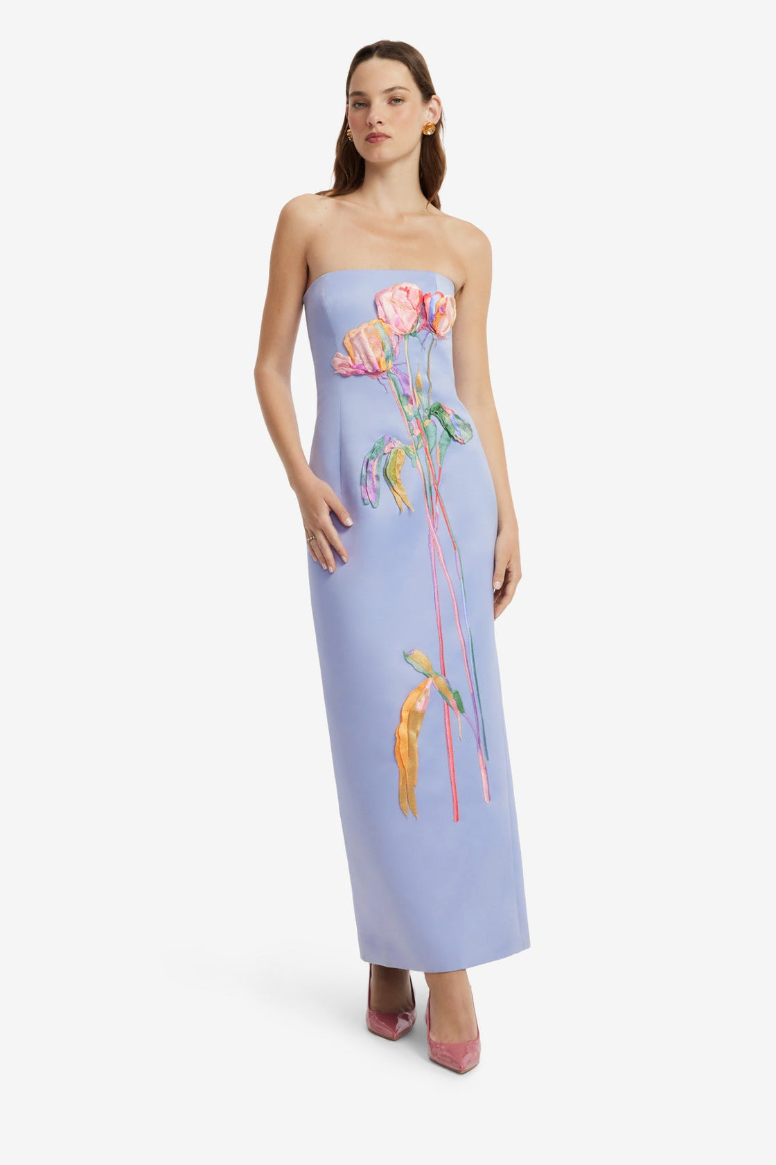 Rayna Embroidered Bustier Maxi Dress - Rose in Periwinkle Dress Maxi
