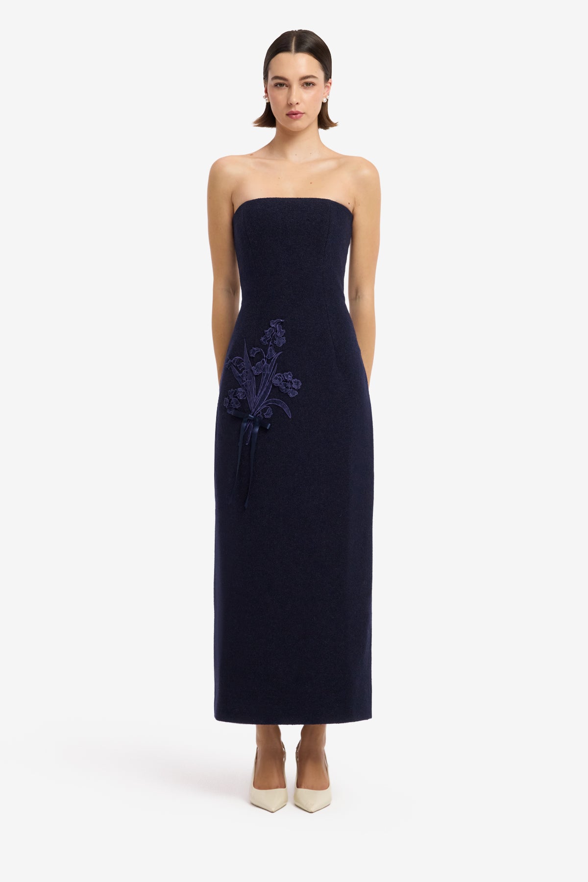 Rayna Appliqué Bustier Tweed Maxi Dress - Midnight – LEO LIN
