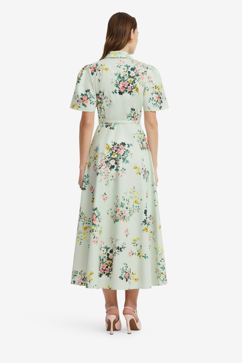 Bianca Short Sleeve Midi Dress - Posy Print in Mint Dress Midi