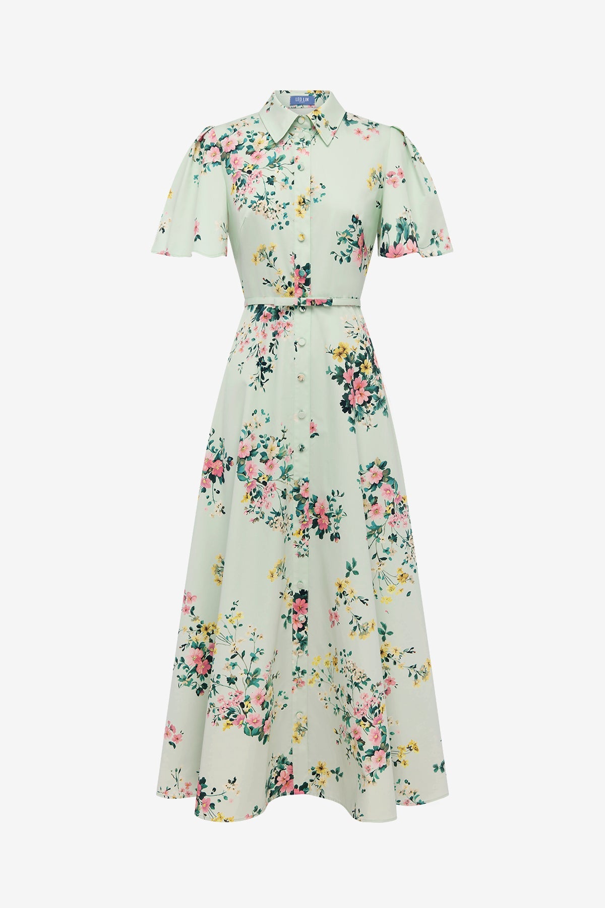 Bianca Short Sleeve Midi Dress - Posy Print in Mint – LEO LIN