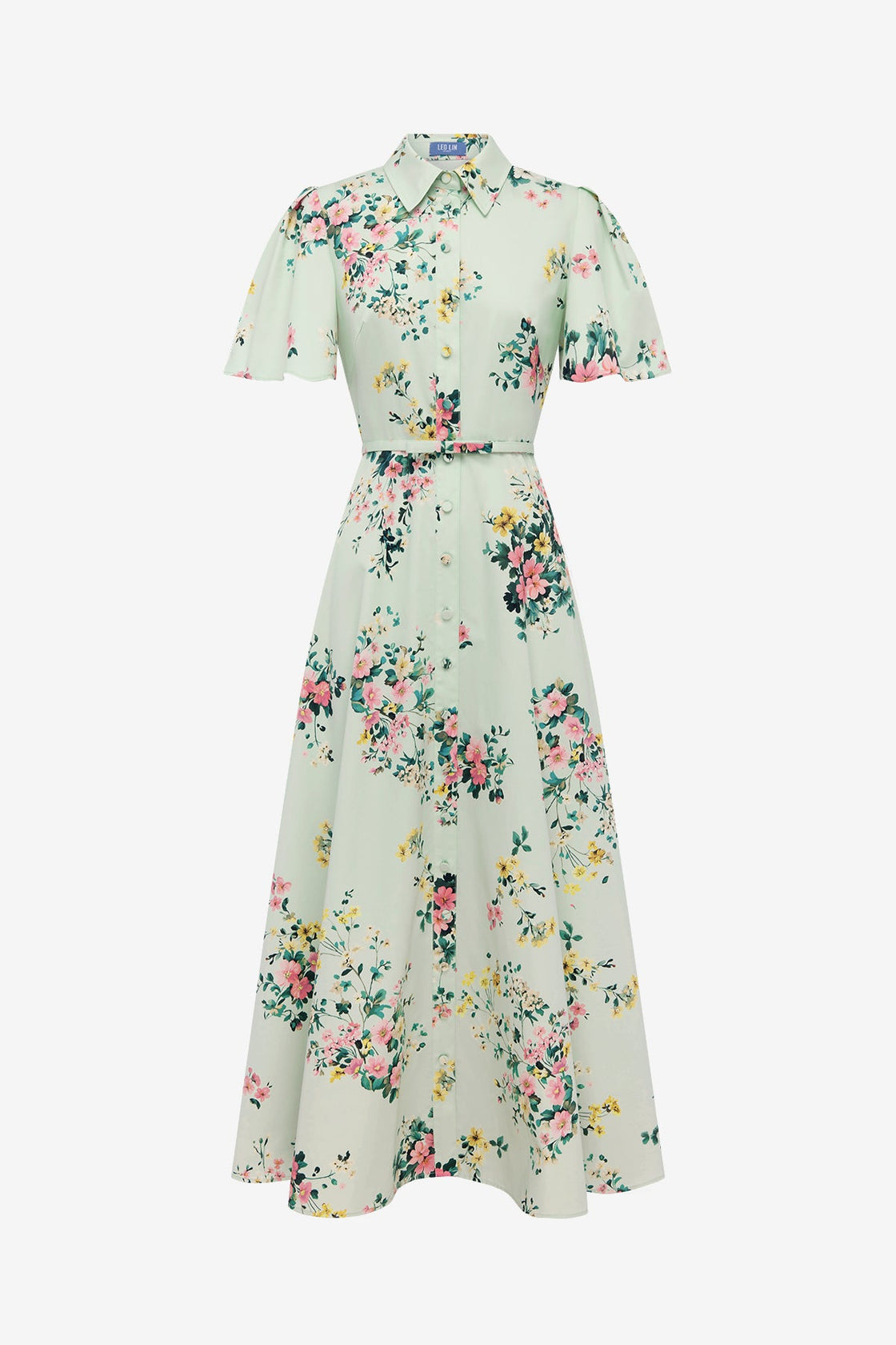 Bianca Short Sleeve Midi Dress - Posy Print in Mint Dress Midi