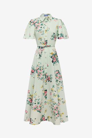 Bianca Short Sleeve Midi Dress - Posy Print in Mint Dress Midi
