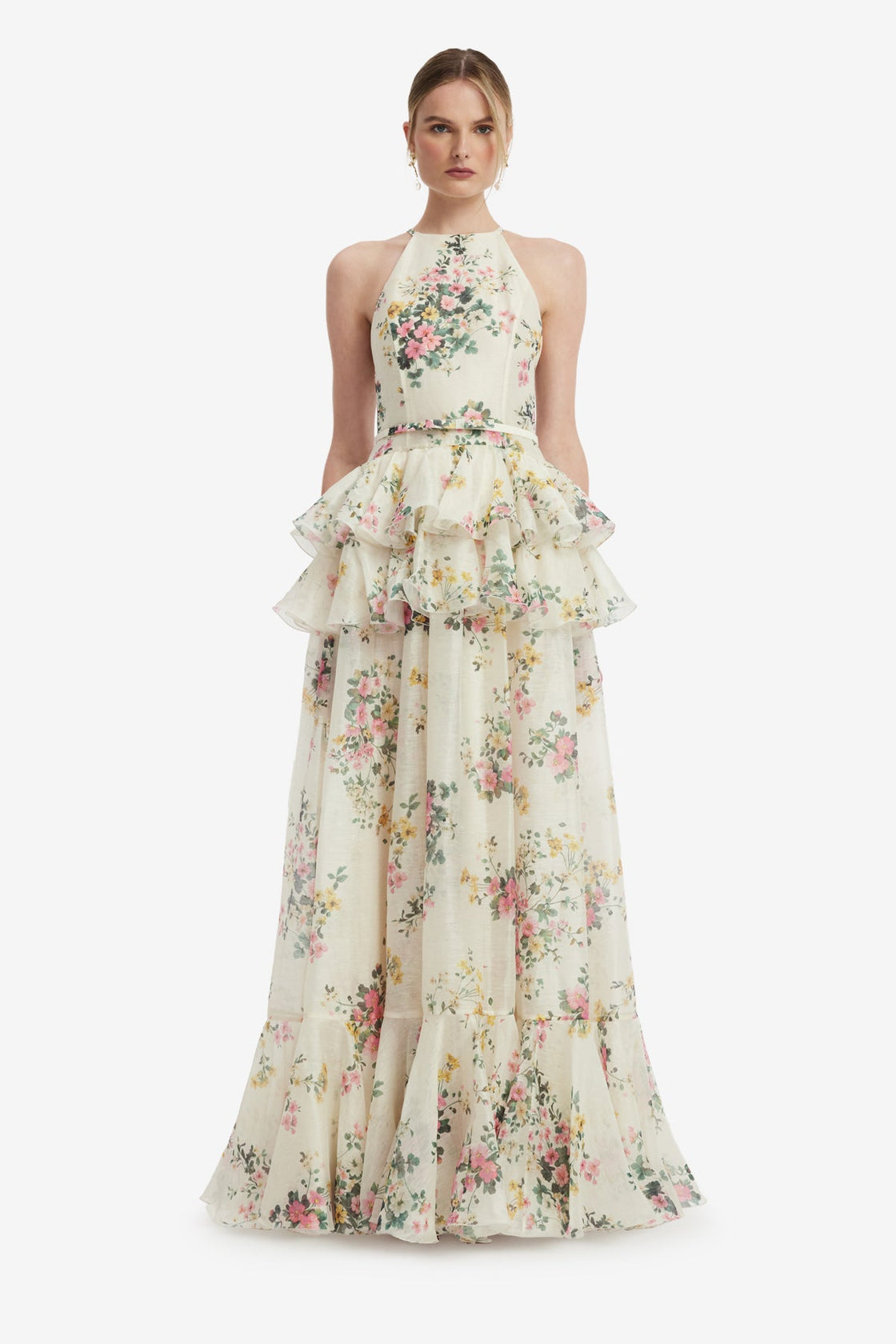 Senna Halterneck Maxi Dress - Posy Print in Snow Dress Maxi