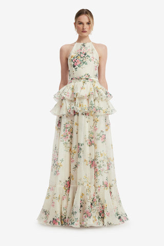 Senna Halterneck Maxi Dress - Posy Print in Snow Dress Maxi