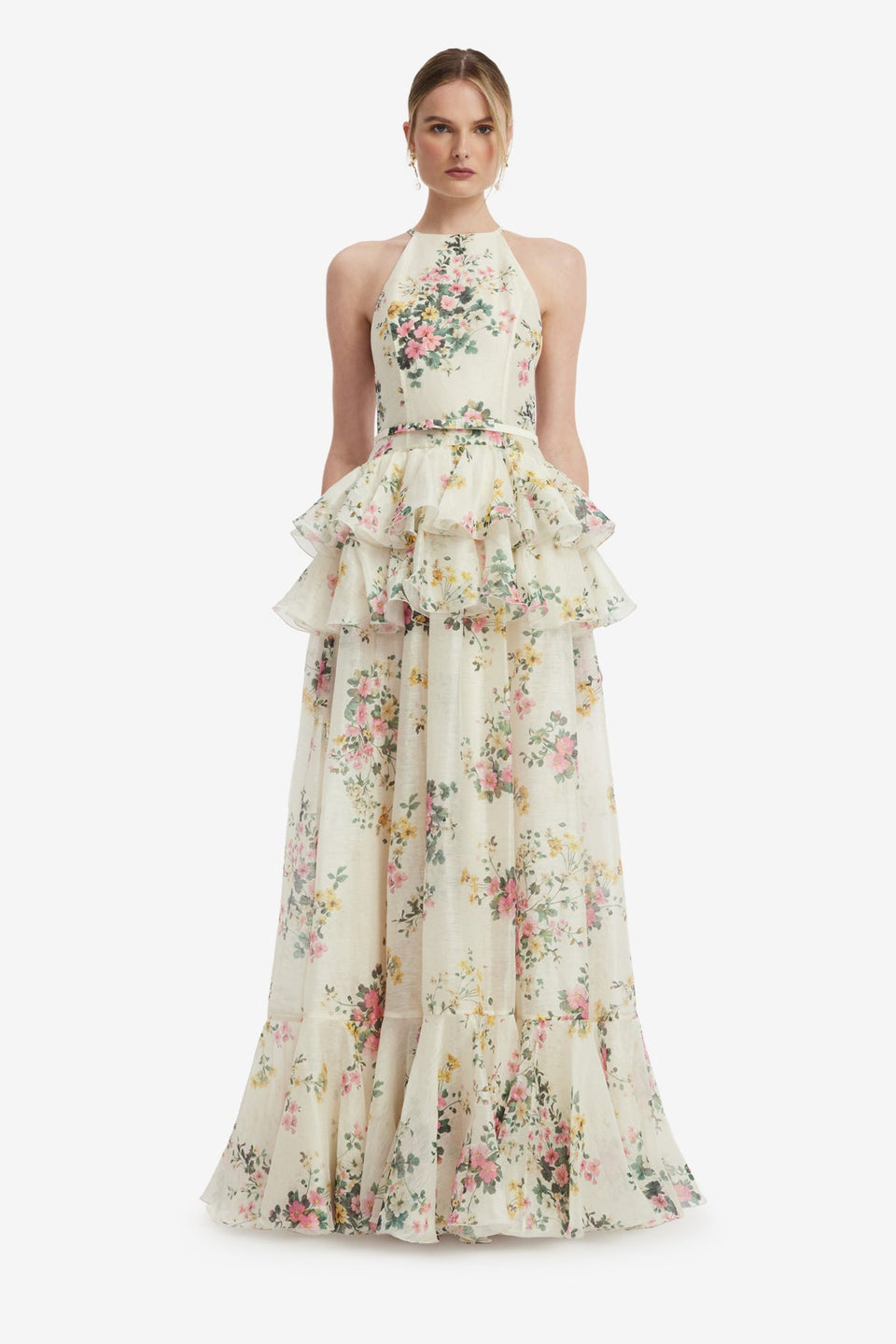 Senna Halterneck Maxi Dress - Posy Print in Snow Dress Maxi