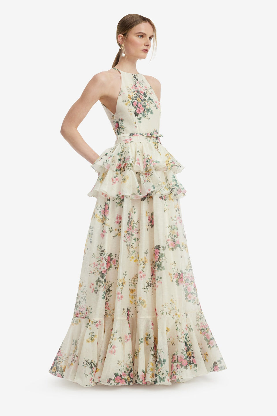 Senna Halterneck Maxi Dress - Posy Print in Snow Dress Maxi