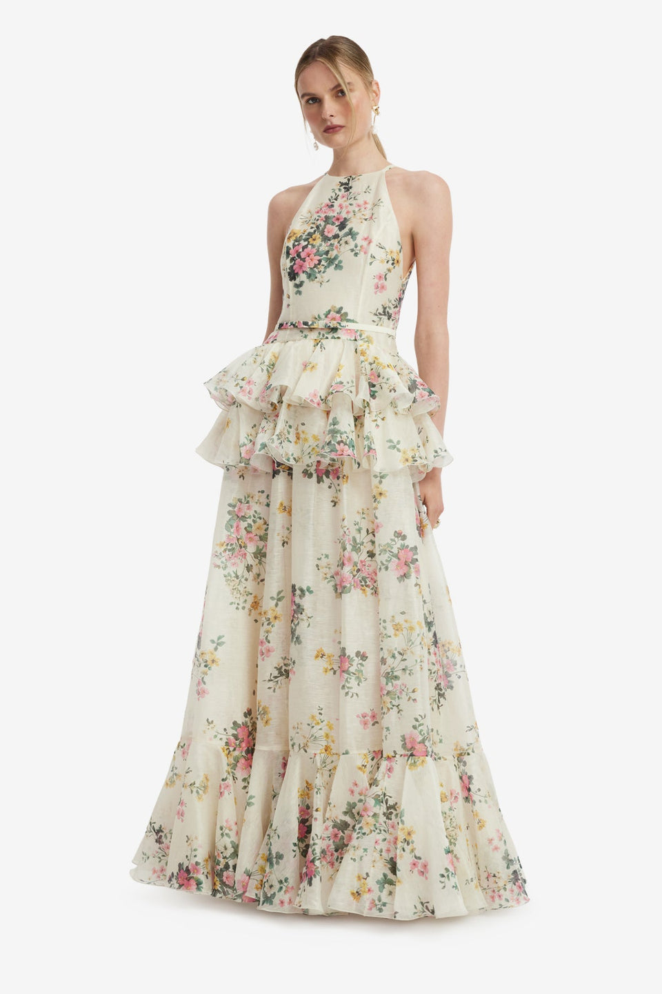 Senna Halterneck Maxi Dress - Posy Print in Snow Dress Maxi