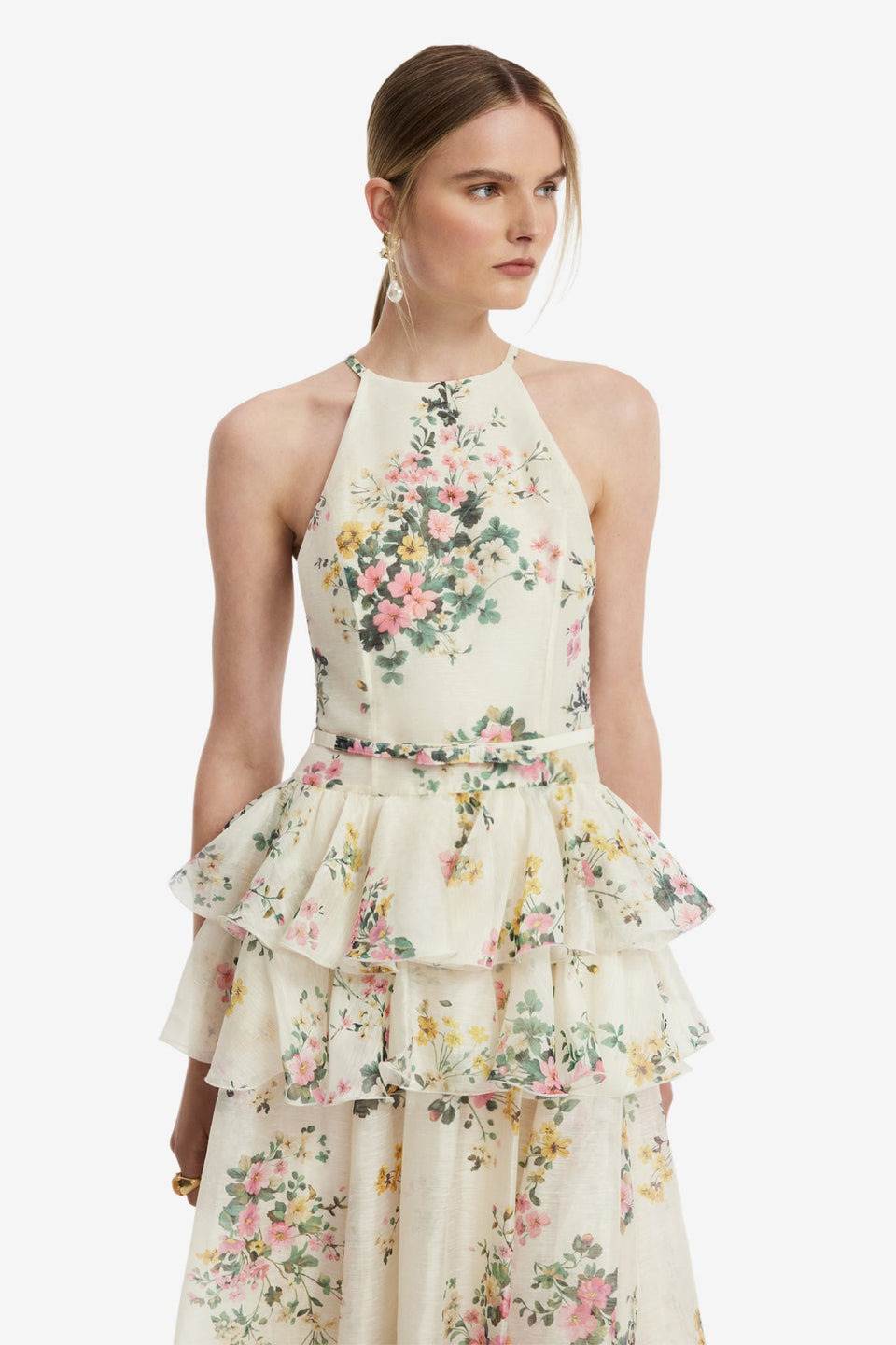 Senna Halterneck Maxi Dress - Posy Print in Snow Dress Maxi