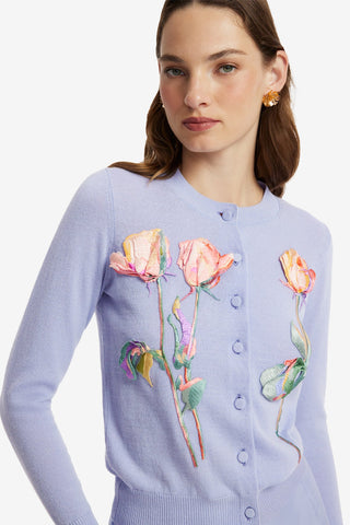 Claire Embroidered Knit Cardigan - Rose in Periwinkle Tops