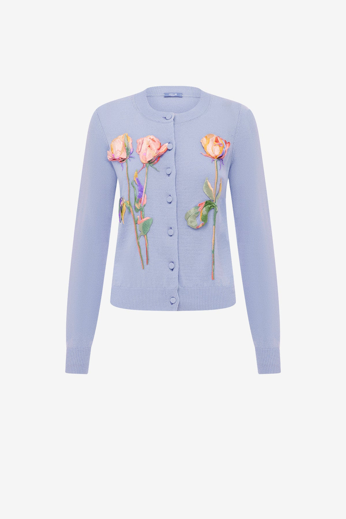 Claire Embroidered Knit Cardigan - Rose in Periwinkle Tops