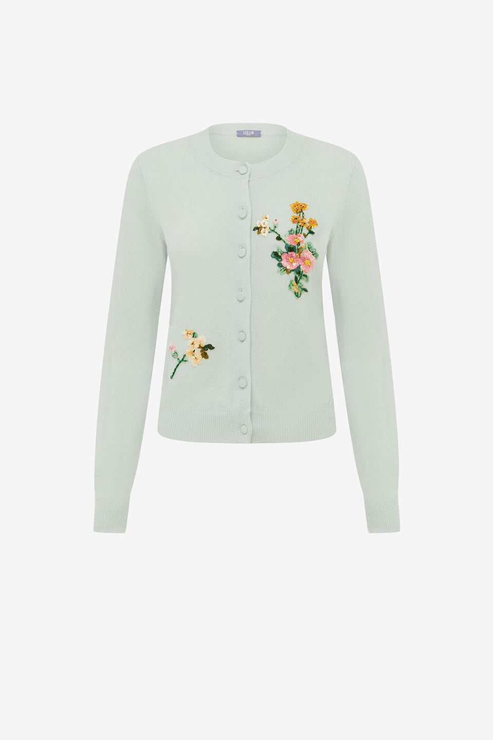 Claire Embellished Knit Cardigan - Posy Print in Mint Tops