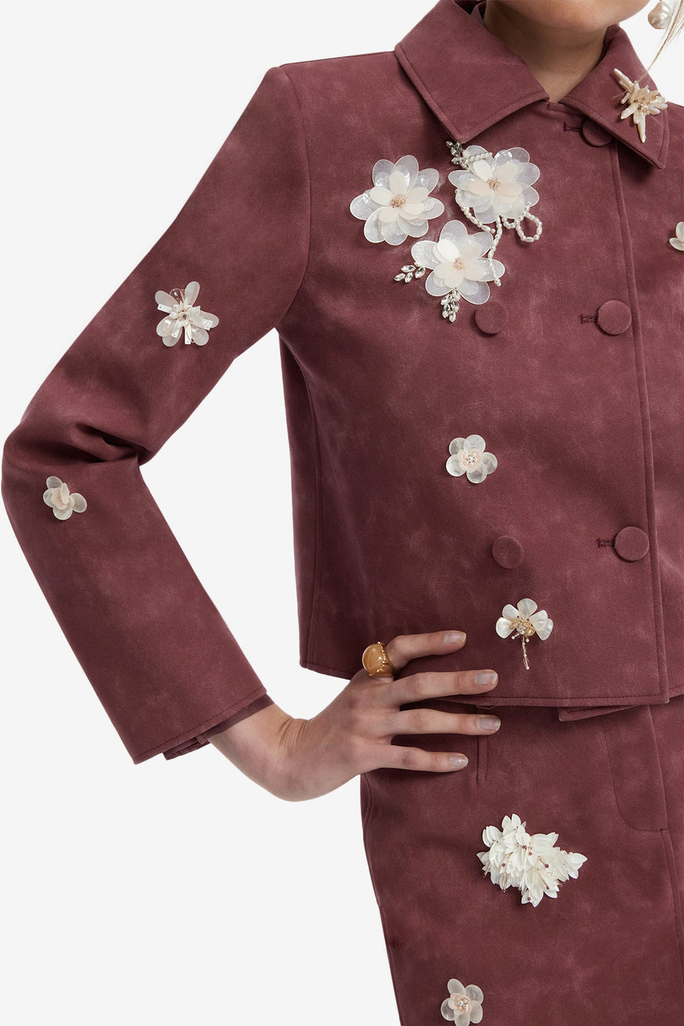 Vienna Embellished Vegan Suede Jacket - Mahogany Jacket