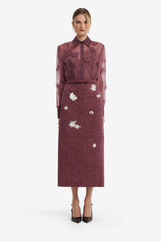 Saskia Embellished Vegan Suede Maxi Skirt - Mahogany Skirts
