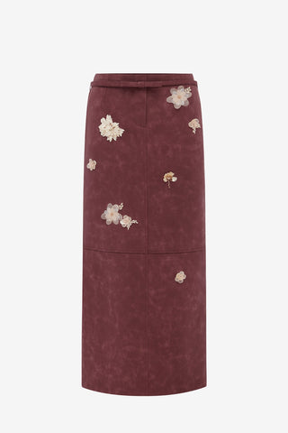 Saskia Embellished Vegan Suede Maxi Skirt - Mahogany Skirts